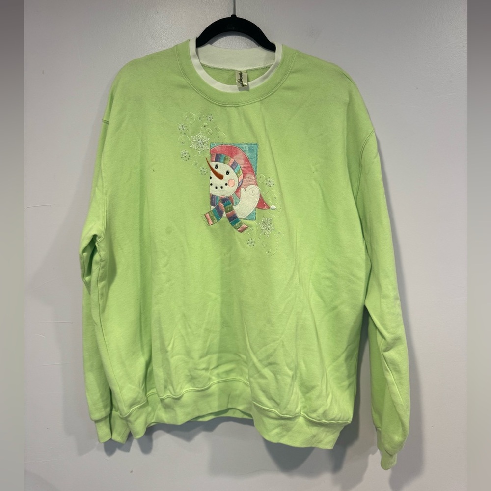 Neon green Christmas grandma style snowman sweatshirt